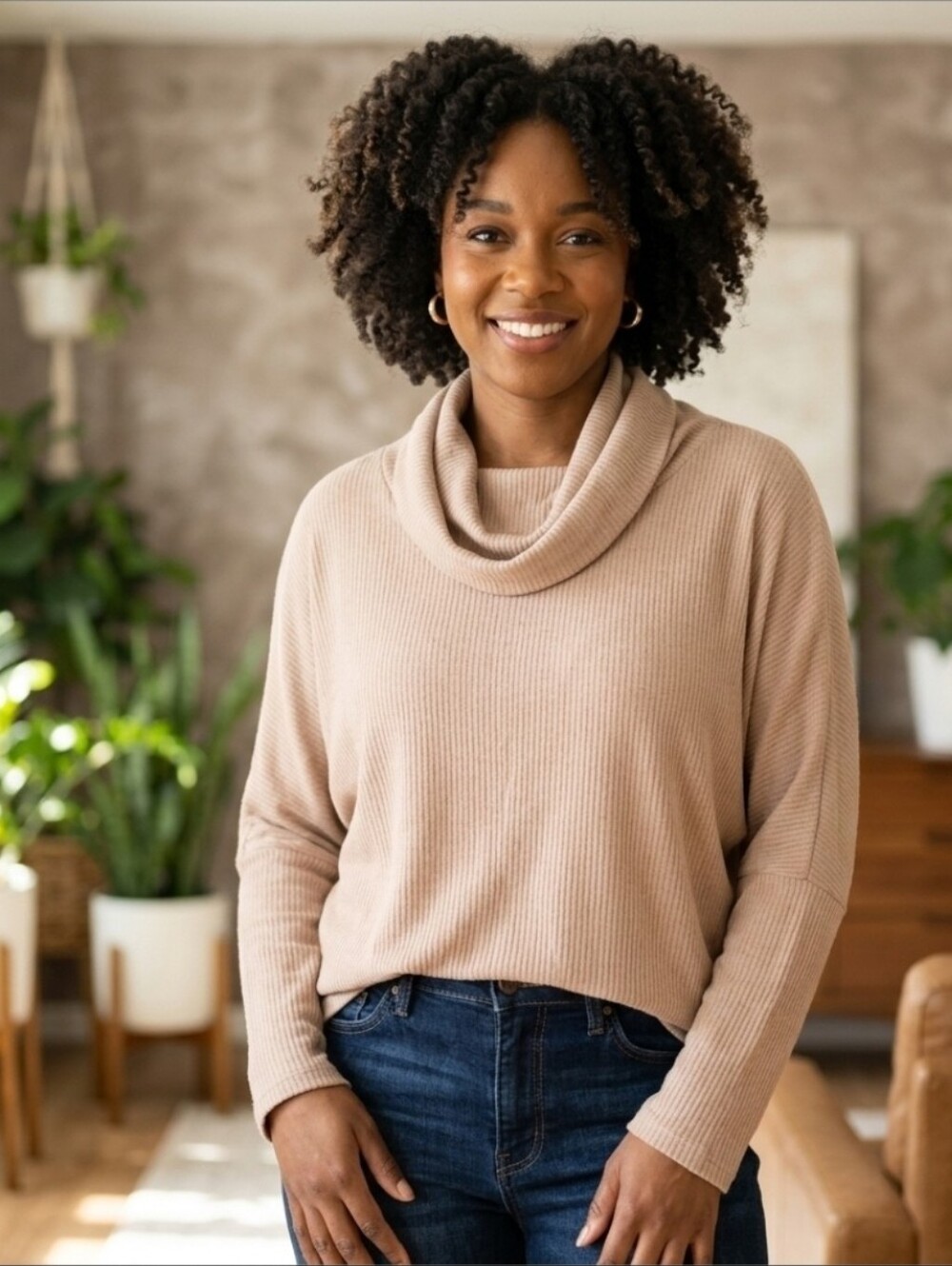 Gilli Tan Cowl Neck Sweater Size M NWOT